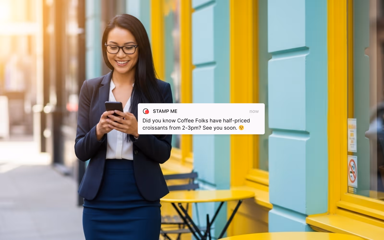 Push notification sent from cafe loyalty app offering limited-time afternoon coffee deal